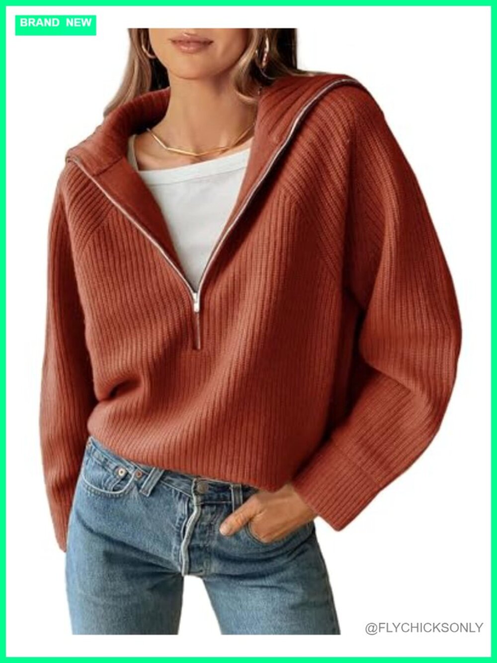 Womens Rib Knit Quarter Zip V Neck Pullover Sweater Long Sleeve